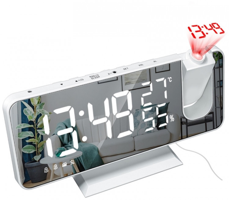 Часы-будильник с проектором времени на стену и потолок зеркальные Xiaomi Alarm Clock With Time Projector On The Wall And Ceiling Mirror