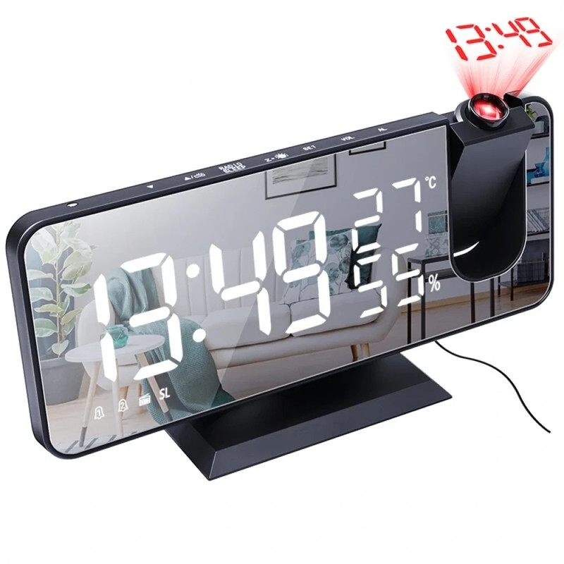 Часы-будильник с проектором времени на стену и потолок зеркальные Xiaomi Alarm Clock With Time Projector On The Wall And Ceiling Mirror