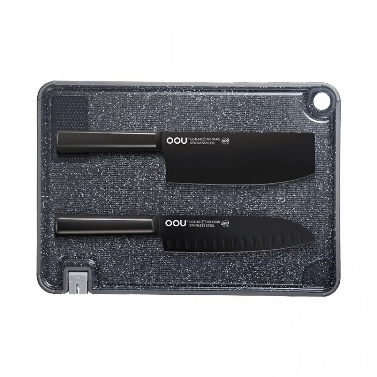 Набор кухонных ножей с разделочной доской Xiaomi OOU Blade Series Antibacterial Knife Cutting Board Black