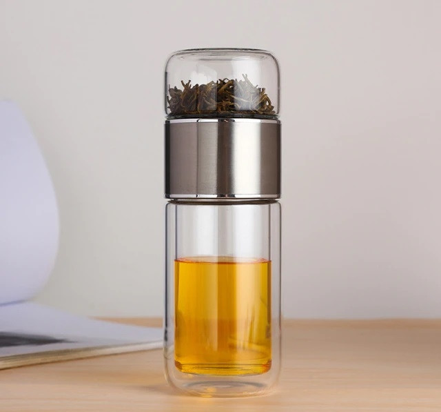 Чайная бутылка с двойным стеклом ситечком Qwerty Tea Bottle With Double Glass Silver