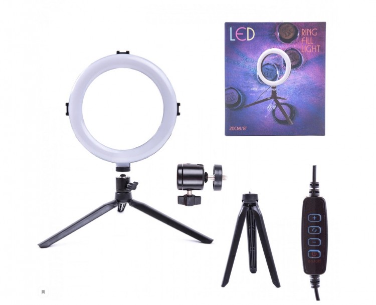 Кольцевая лампа Ring Light LED 20 см с настольным штативом Black
